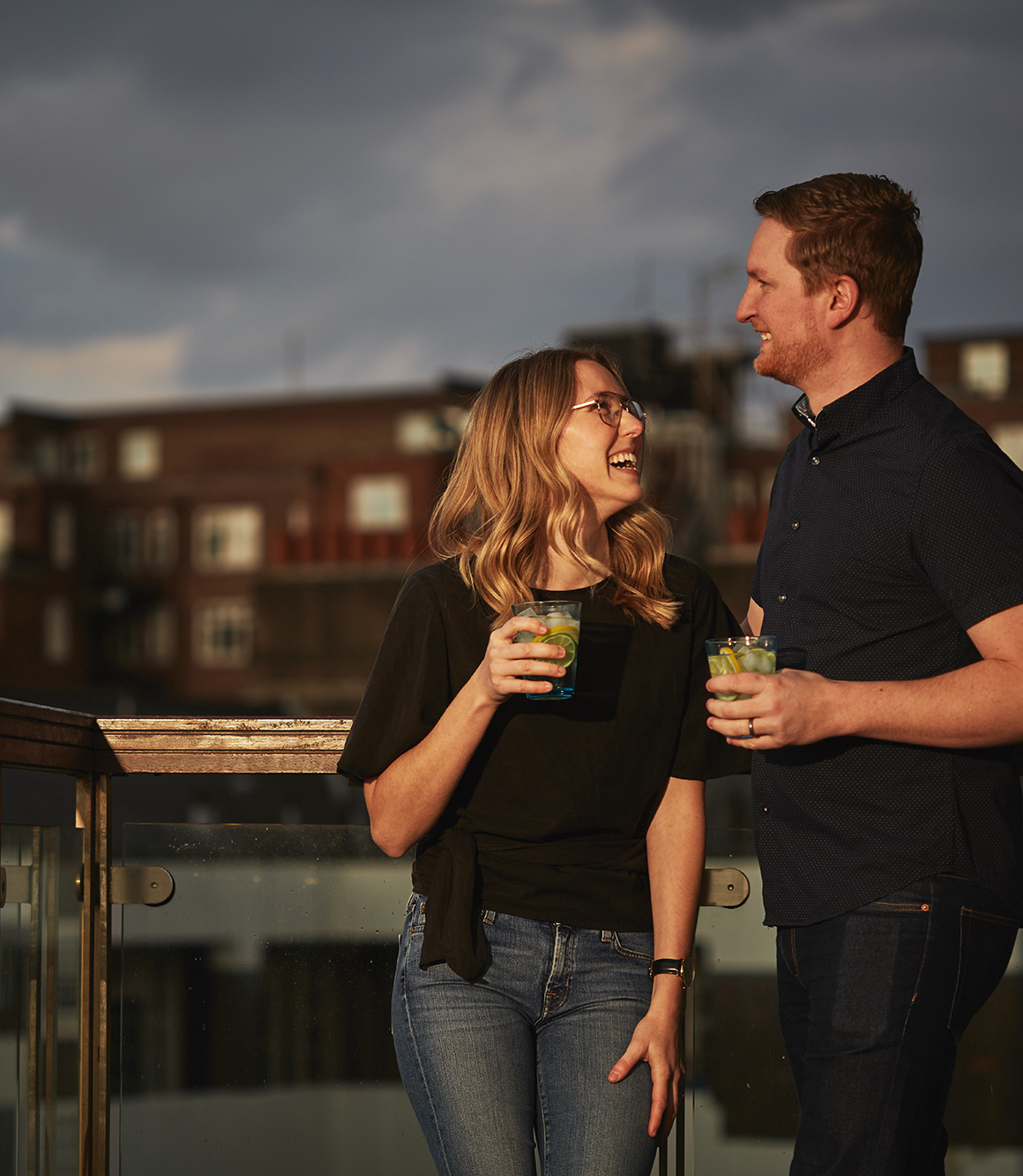 couple with drinks outside